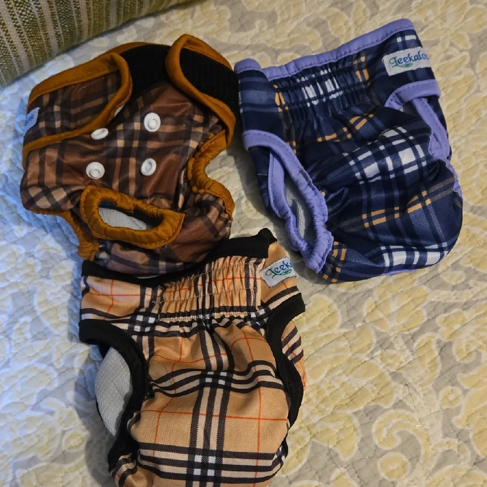 3 Small Dog Diaper - Brown, Blue, and Tan